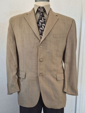 Chaps 100% Wool Three Button Smooth Blazer W/herringbone Pattern Sz 48R